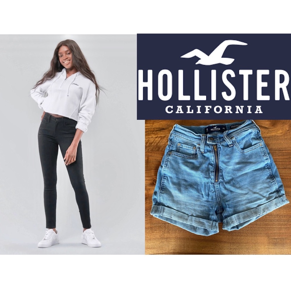 HOLLISTER BUNDLE of black skinny jeans & exposed zipper shorts